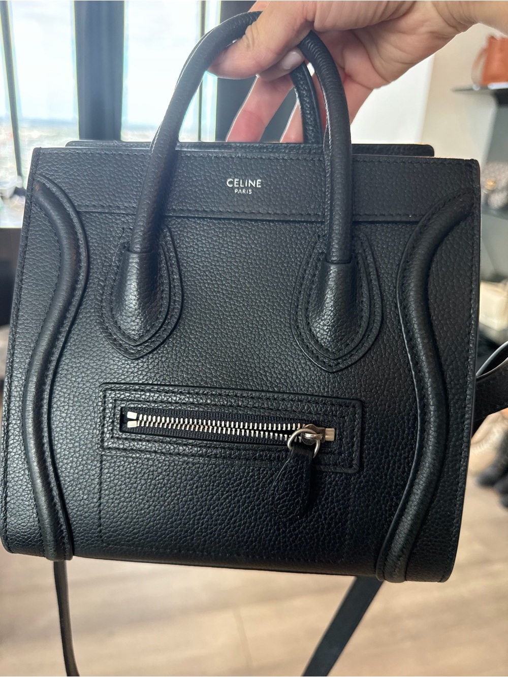 Celine Black Pebbled Leather Luggage Tote